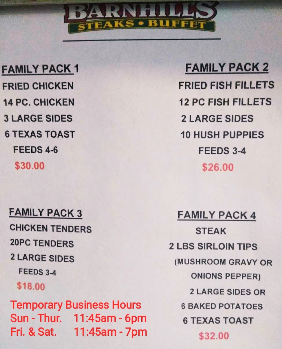 Menu Barnhill's Steaks And Buffet-1